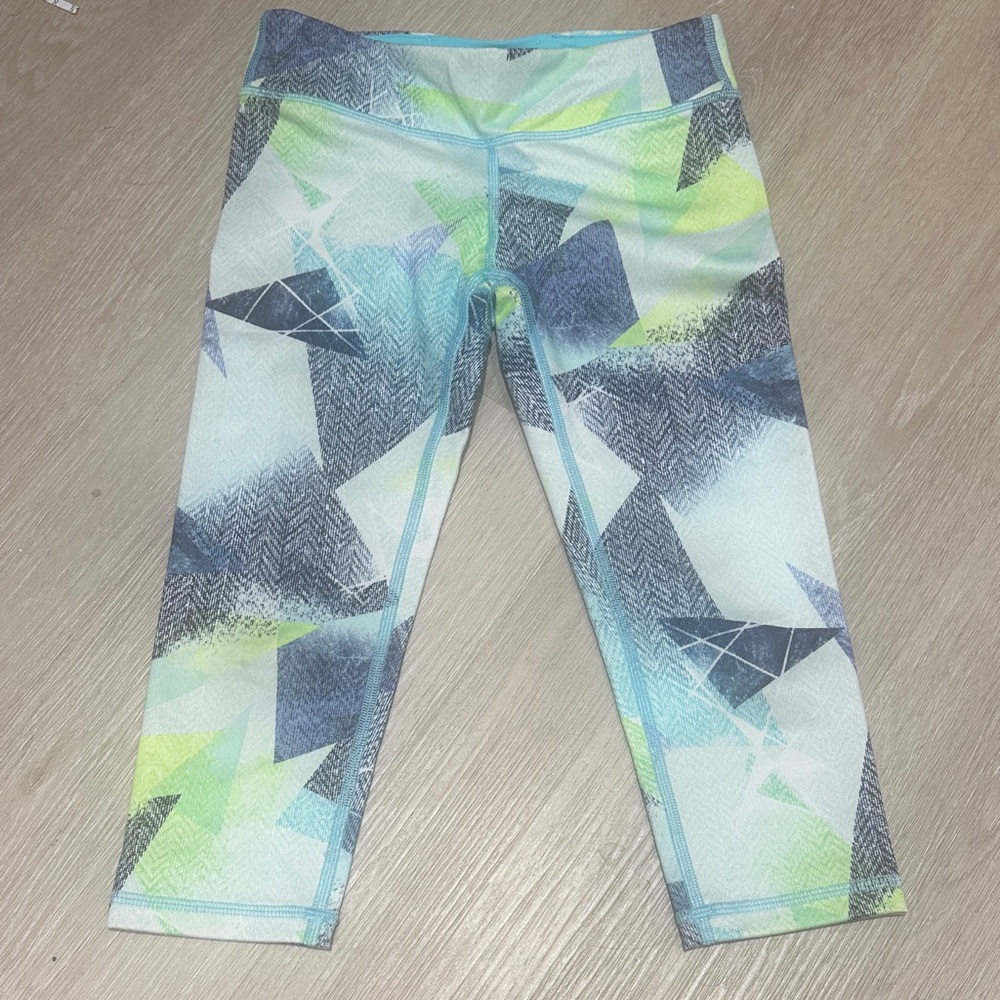 Ivivva by Lululemon Geometric Blue and Green Kids capri Leggings